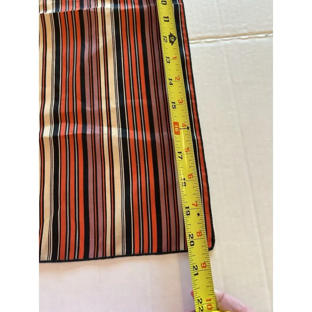 Vtg Symphony Striped‎ 20” Square Scarf Black Tan Red Rolled Hem MCM 1960s USA